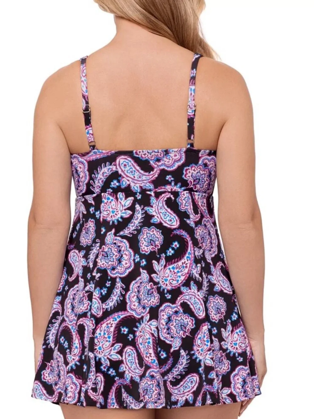 New! Swim Solutions Women's Black Paisley-Print Tummy-Control Swim Dress 12,14 - Picture 2 of 12